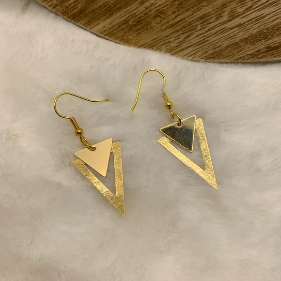 Gold Triangle Earrings - Picture 1 of 4